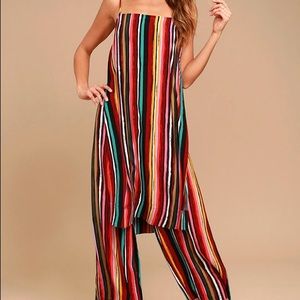 FP Red Ruby Long Tank and Drawstring Striped Pants